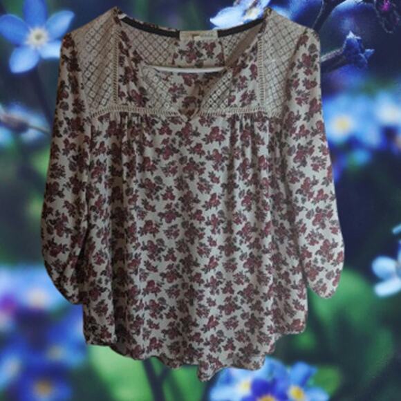 Rewind XS long sleeve multi color floral polyester bust  36 length 23 blouse. - Picture 1 of 1